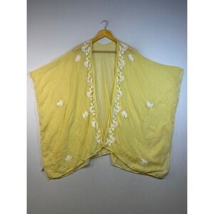 Boho Janice Apparel Womens One Size Yellow Floral Embroidered Kimono Wrap Layer